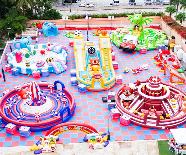 Jumptopia event image showing large inflatable structures and children playing