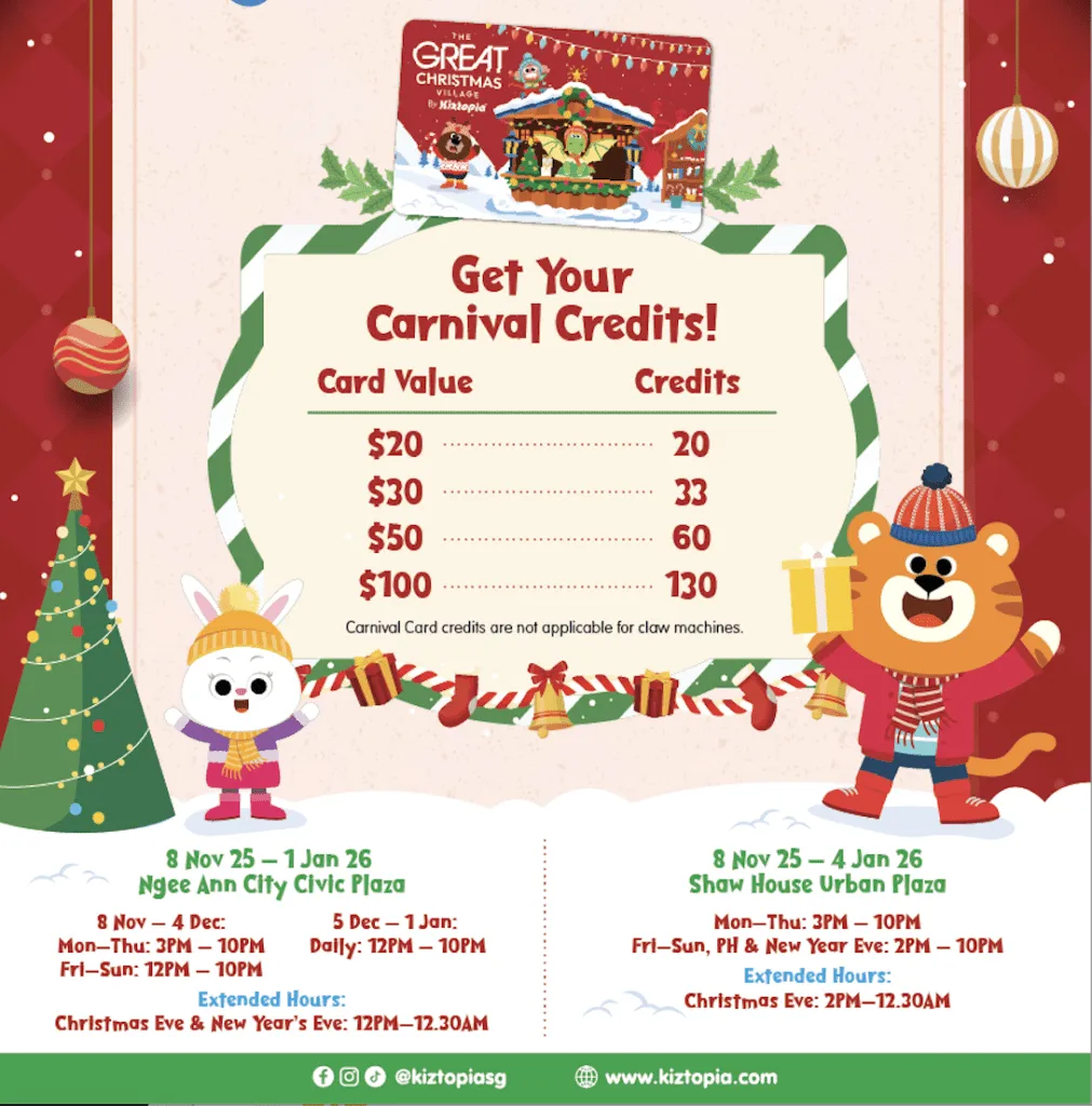 The Great Christmas Village 2025 event flyer with attractions and details